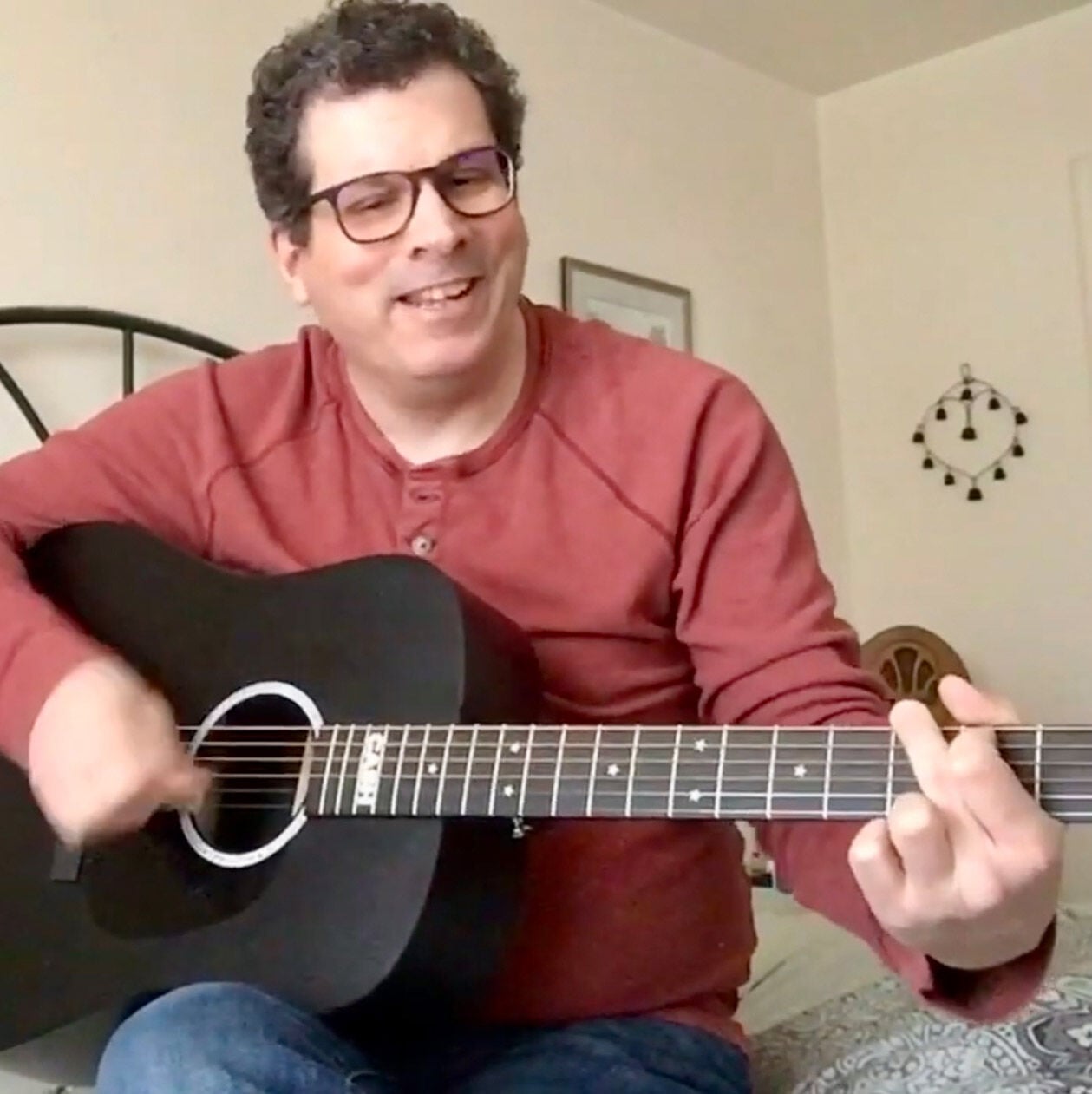 Ed Marra playing a DX Johnny Cash acoustic guitar